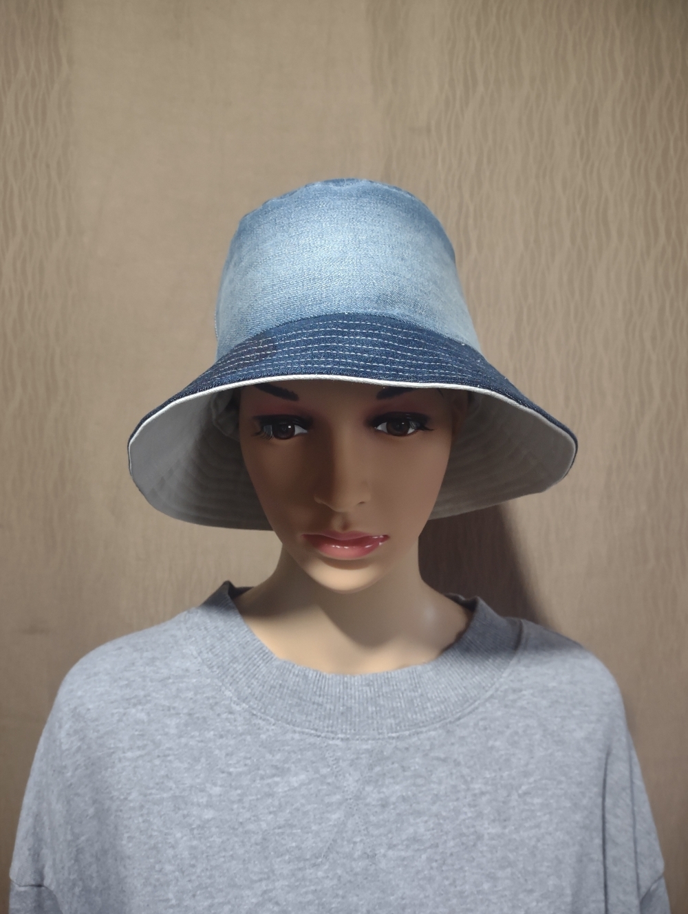 Handmade Upcycled Denim Versatile Reversible Sun Bucket Hat - Picture 2 of 12